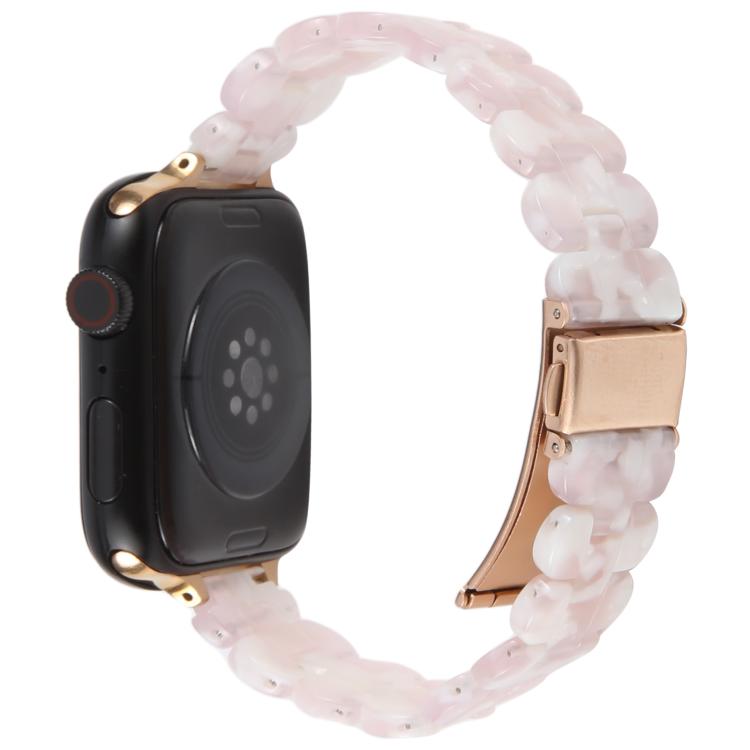 For Apple Watch 46mm / 49mm / 45mm / 44mm Oval Resin Watch Band(Pink Flower) by bashfashion