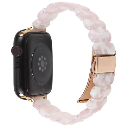 For Apple Watch 46mm / 49mm / 45mm / 44mm Oval Resin Watch Band(Pink Flower) by bashfashion