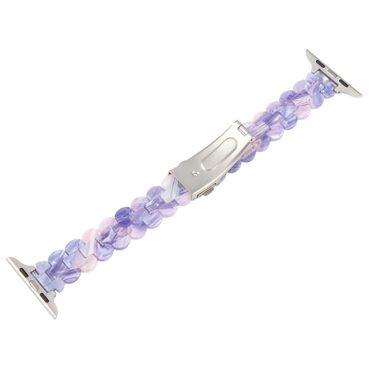 For Apple Watch 46mm / 49mm / 45mm / 44mm Oval Resin Watch Band(Purple Pink Flower) by bashfashion