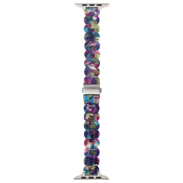 For Apple Watch 46mm / 49mm / 45mm / 44mm Oval Resin Watch Band(Purple Green Flower) by bashfashion