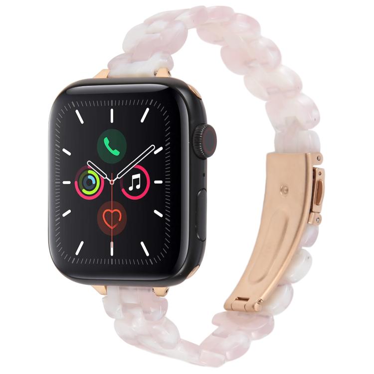 For Apple Watch 42mm / 41mm / 40mm / 38mm Oval Resin Watch Band(Pink Flower) by bashfashion