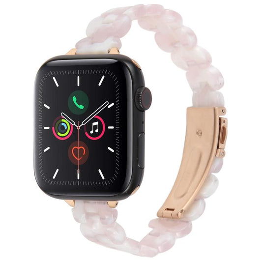 For Apple Watch 42mm / 41mm / 40mm / 38mm Oval Resin Watch Band(Pink Flower) by bashfashion