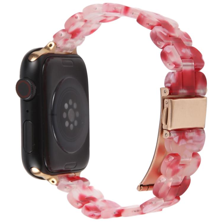 For Apple Watch 42mm / 41mm / 40mm / 38mm Oval Resin Watch Band(Red Floral) by bashfashion