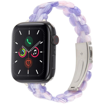For Apple Watch 42mm / 41mm / 40mm / 38mm Oval Resin Watch Band(Purple Pink Flower) by bashfashion