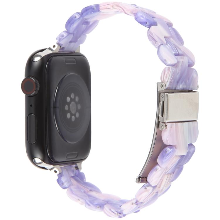 For Apple Watch 42mm / 41mm / 40mm / 38mm Oval Resin Watch Band(Purple Pink Flower) by bashfashion