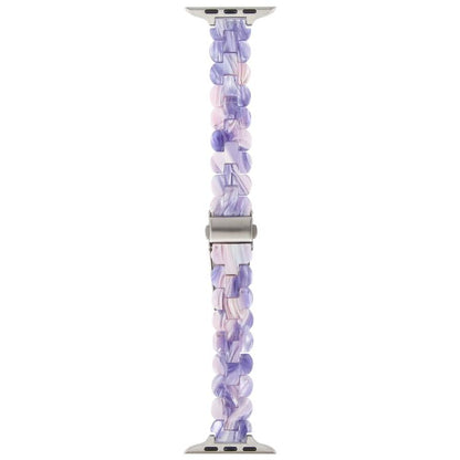 For Apple Watch 42mm / 41mm / 40mm / 38mm Oval Resin Watch Band(Purple Pink Flower) by bashfashion