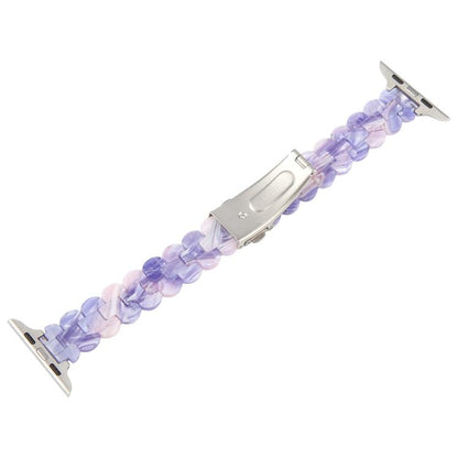 For Apple Watch 42mm / 41mm / 40mm / 38mm Oval Resin Watch Band(Purple Pink Flower) by bashfashion