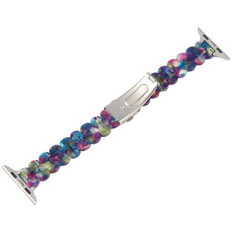 For Apple Watch 42mm / 41mm / 40mm / 38mm Oval Resin Watch Band(Purple Green Flower) by bashfashion