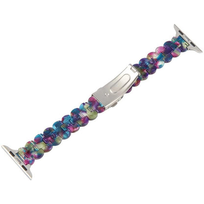 For Apple Watch 42mm / 41mm / 40mm / 38mm Oval Resin Watch Band(Purple Green Flower) by bashfashion