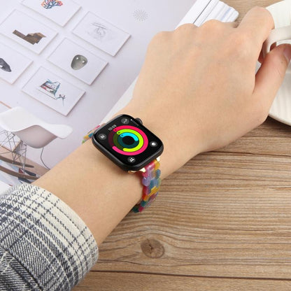 For Apple Watch 46mm / 49mm / 45mm / 44mm Oval Resin Watch Band(Purple Green Flower) by bashfashion