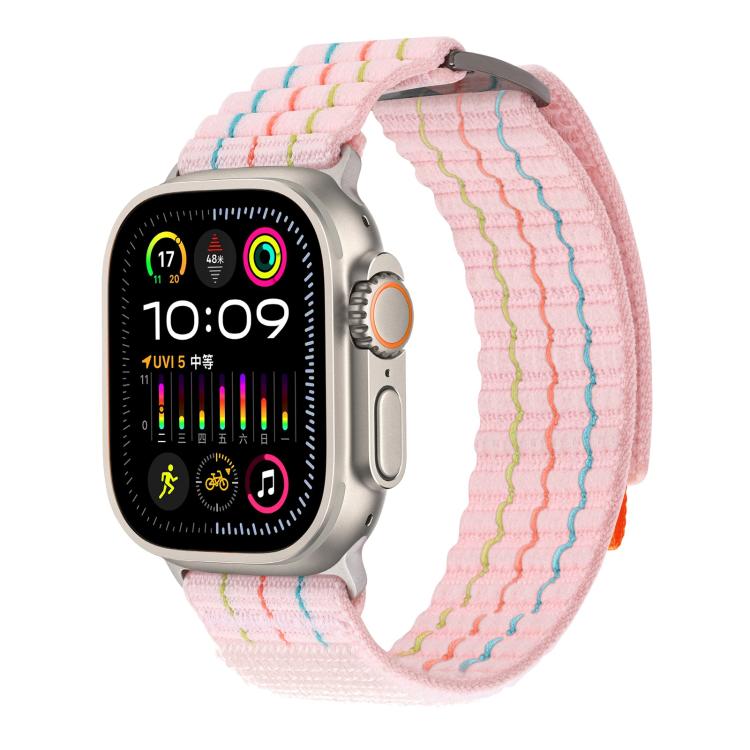 For Apple Watch 46mm / 49mm / 45mm / 44mm Kalebol Dual-section Sports Nylon Loop Watch Band(Cherry Blossom Pink) by Kalebol
