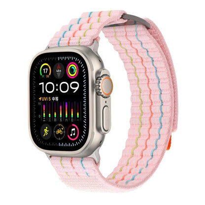 For Apple Watch 46mm / 49mm / 45mm / 44mm Kalebol Dual-section Sports Nylon Loop Watch Band(Cherry Blossom Pink) by Kalebol