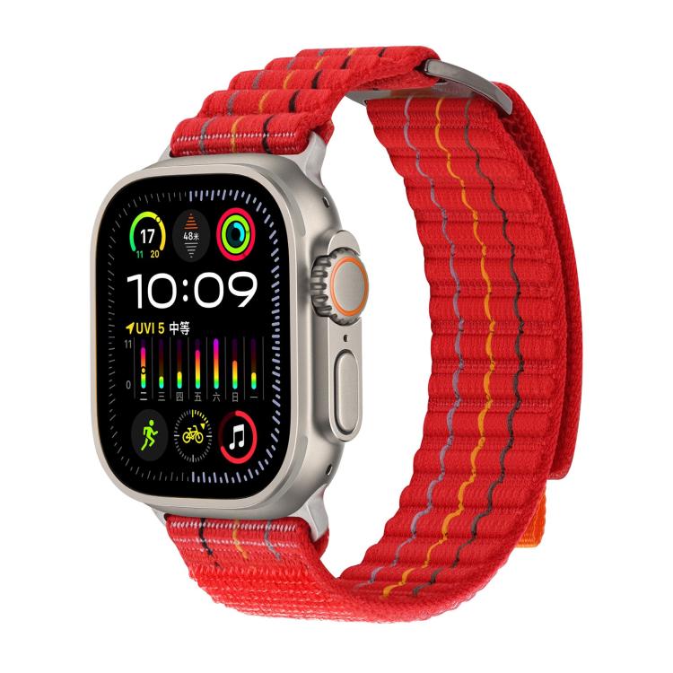For Apple Watch 46mm / 49mm / 45mm / 44mm Kalebol Dual-section Sports Nylon Loop Watch Band(Cherry Red) by Kalebol