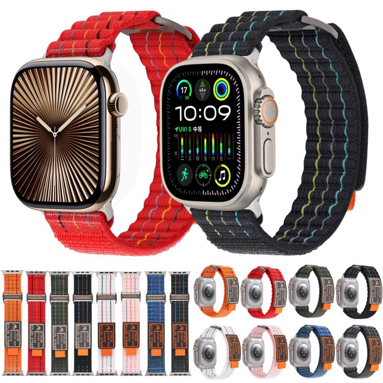 For Apple Watch 46mm / 49mm / 45mm / 44mm Kalebol Dual-section Sports Nylon Loop Watch Band(Orange) by Kalebol