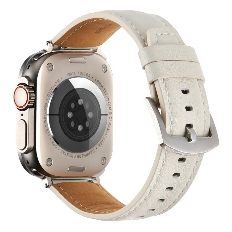 For Apple Watch 46mm / 49mm / 45mm / 44mm Kalebol Plain Genuine Leather Watch Band(White) by Kalebol