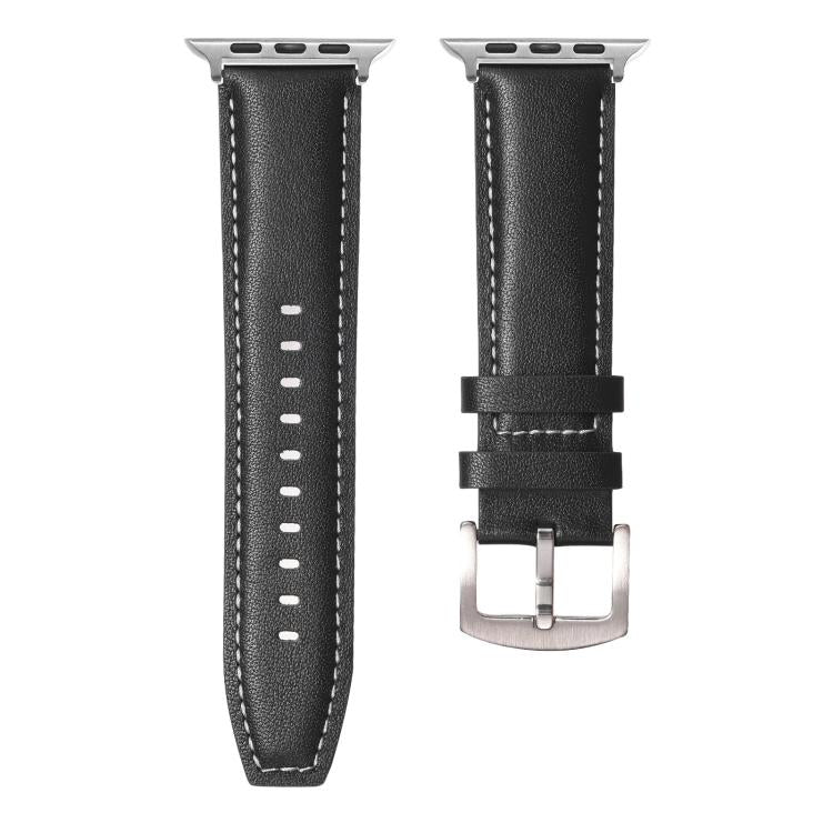 For Apple Watch 46mm / 49mm / 45mm / 44mm Kalebol Plain Genuine Leather Watch Band(Black) by Kalebol