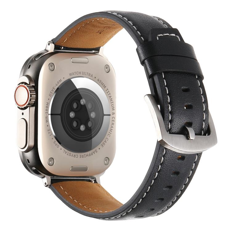 For Apple Watch 46mm / 49mm / 45mm / 44mm Kalebol Plain Genuine Leather Watch Band(Black) by Kalebol