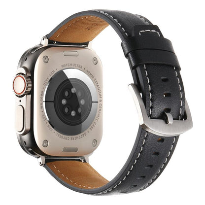 For Apple Watch 46mm / 49mm / 45mm / 44mm Kalebol Plain Genuine Leather Watch Band(Black) by Kalebol