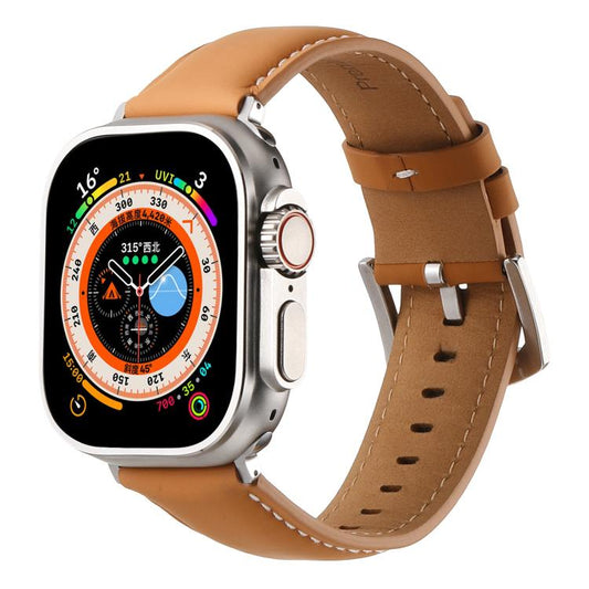 For Apple Watch 46mm / 49mm / 45mm / 44mm Kalebol Plain Genuine Leather Watch Band(Yellow Brown) by Kalebol
