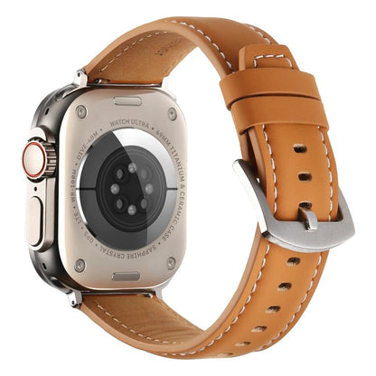 For Apple Watch 46mm / 49mm / 45mm / 44mm Kalebol Plain Genuine Leather Watch Band(Yellow Brown) by Kalebol