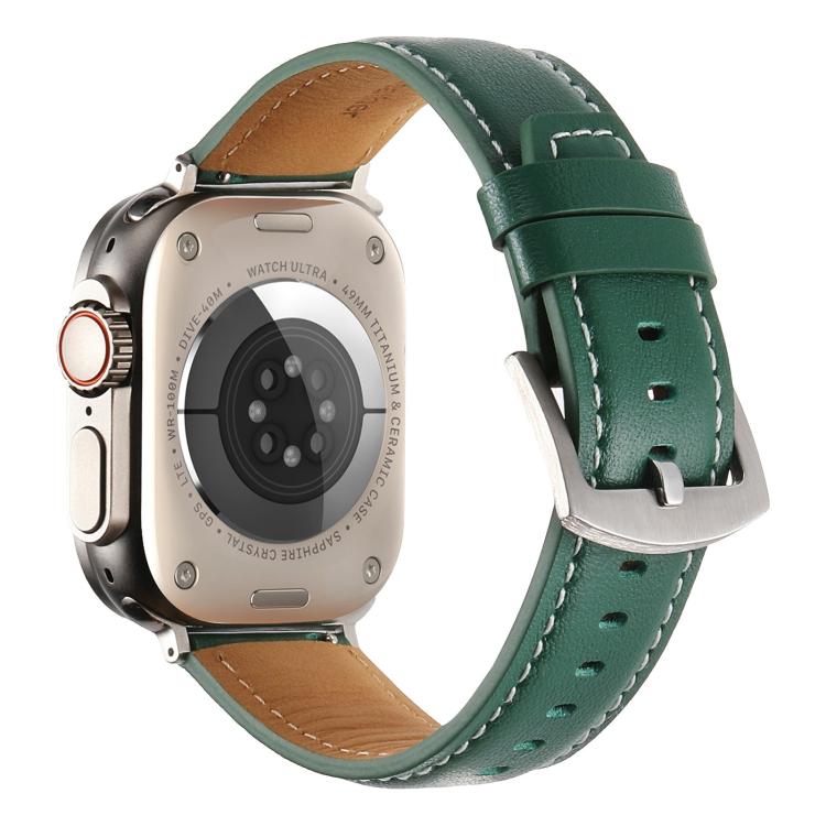 For Apple Watch 46mm / 49mm / 45mm / 44mm Kalebol Plain Genuine Leather Watch Band(Green) by Kalebol