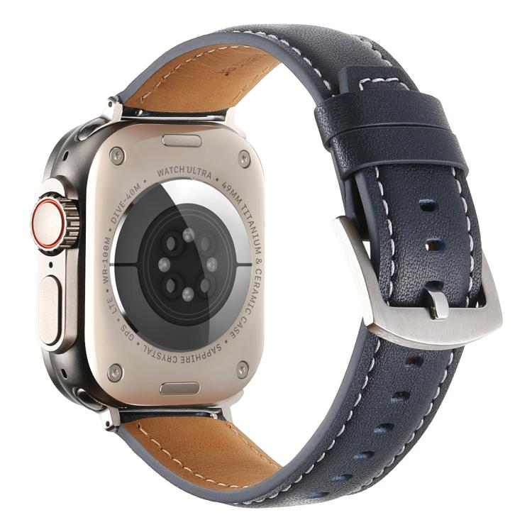 For Apple Watch 46mm / 49mm / 45mm / 44mm Kalebol Plain Genuine Leather Watch Band(Dark Blue) by Kalebol