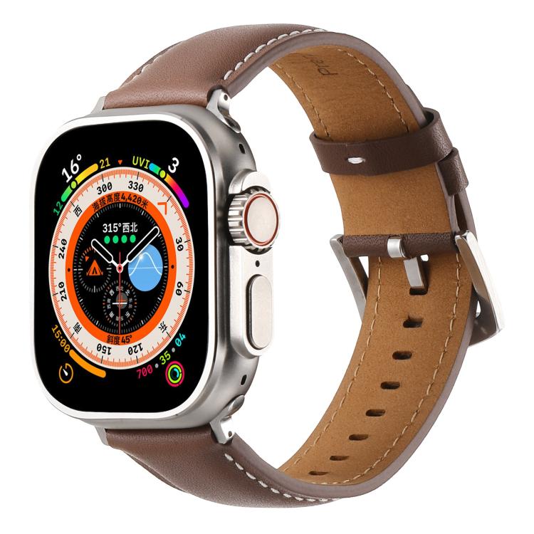 For Apple Watch 46mm / 49mm / 45mm / 44mm Kalebol Plain Genuine Leather Watch Band(Dark Brown) by Kalebol