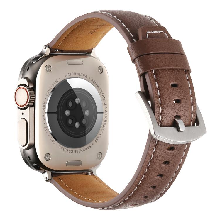 For Apple Watch 46mm / 49mm / 45mm / 44mm Kalebol Plain Genuine Leather Watch Band(Dark Brown) by Kalebol