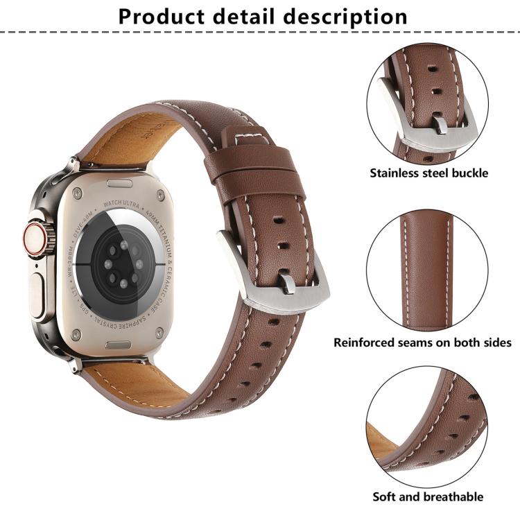 For Apple Watch 46mm / 49mm / 45mm / 44mm Kalebol Plain Genuine Leather Watch Band(Black) by Kalebol