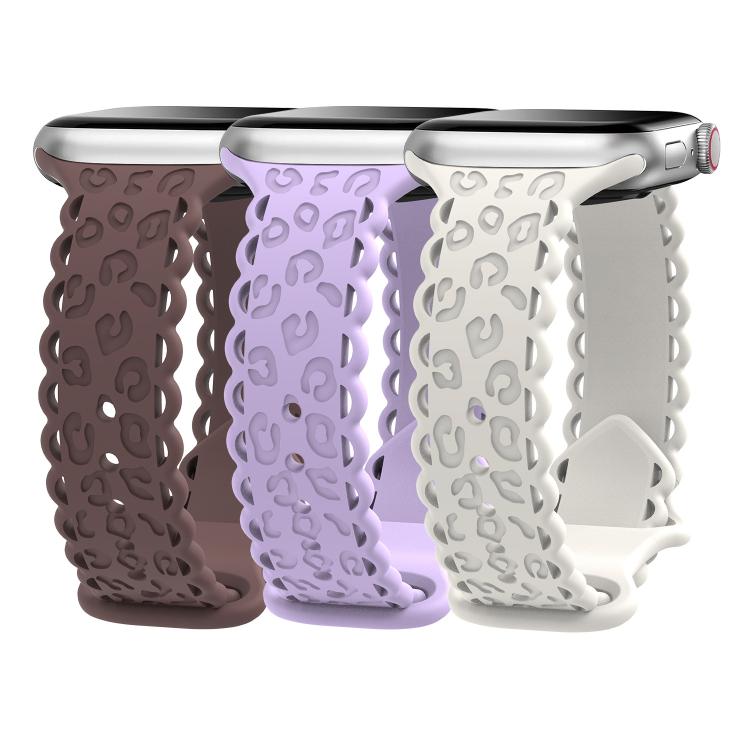 For Apple Watch 46mm / 49mm / 45mm / 44mm Lace Laser Engraved Leopard Silicone Watch Band(White) by bashfashion