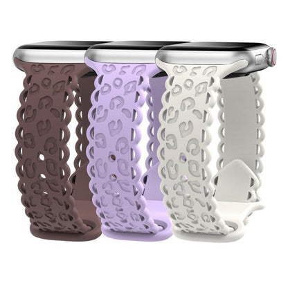For Apple Watch 46mm / 49mm / 45mm / 44mm Lace Laser Engraved Leopard Silicone Watch Band(White) by bashfashion