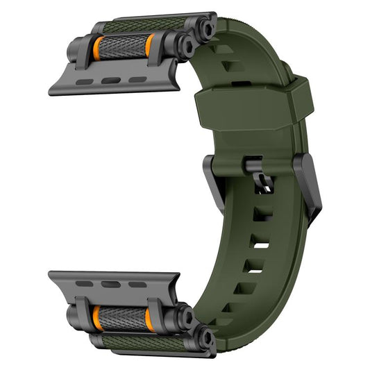 For Apple Watch 46mm / 49mm / 45mm / 44mm Armor Gear Silicone Watch Band(Black Green) by bashfashion