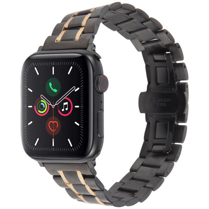 For Apple Watch 46mm / 49mm / 45mm / 44mm Butterfly Buckle New Five Beads Stainless Steel Watch Band(Black Rose Gold) by bashfashion