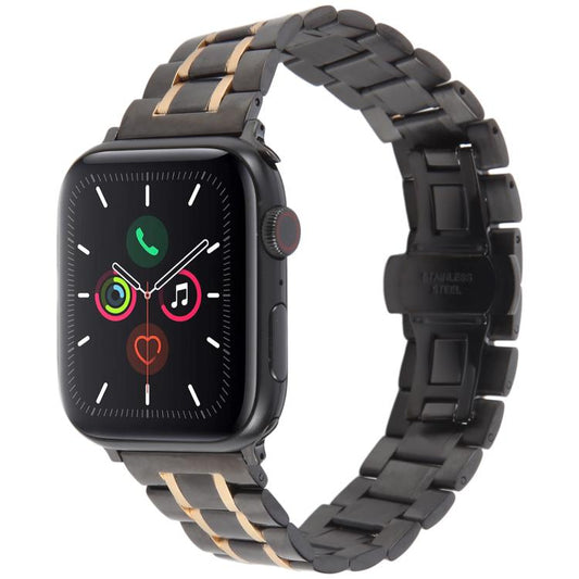 For Apple Watch 46mm / 49mm / 45mm / 44mm Butterfly Buckle New Five Beads Stainless Steel Watch Band(Black Rose Gold) by bashfashion