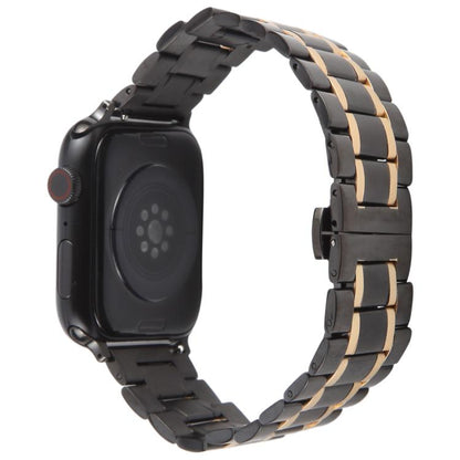 For Apple Watch 46mm / 49mm / 45mm / 44mm Butterfly Buckle New Five Beads Stainless Steel Watch Band(Black Rose Gold) by bashfashion