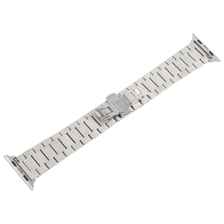 For Apple Watch 46mm / 49mm / 45mm / 44mm Butterfly Buckle New Five Beads Stainless Steel Watch Band(Silver Black) by bashfashion