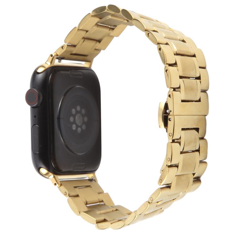 For Apple Watch 46mm / 49mm / 45mm / 44mm Butterfly Buckle New Five Beads Stainless Steel Watch Band(Gold) by bashfashion