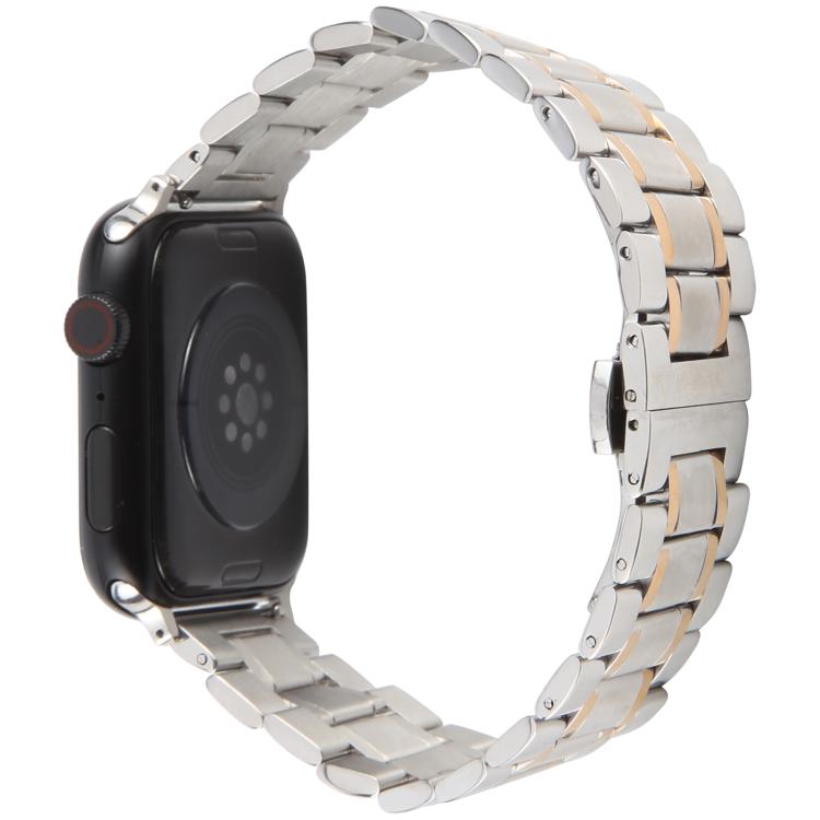 For Apple Watch 46mm / 49mm / 45mm / 44mm Butterfly Buckle New Five Beads Stainless Steel Watch Band(Silver Rose Gold) by bashfashion