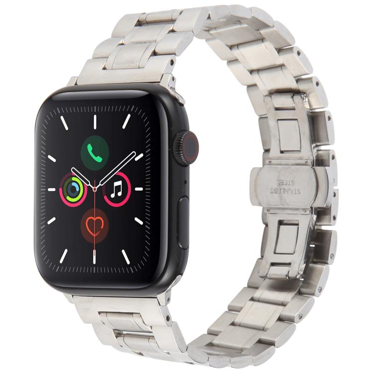 For Apple Watch 46mm / 49mm / 45mm / 44mm Butterfly Buckle New Five Beads Stainless Steel Watch Band(Silver) by bashfashion