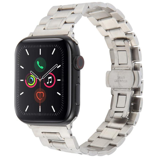 For Apple Watch 46mm / 49mm / 45mm / 44mm Butterfly Buckle New Five Beads Stainless Steel Watch Band(Silver) by bashfashion