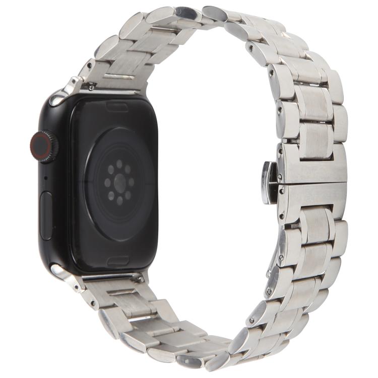 For Apple Watch 46mm / 49mm / 45mm / 44mm Butterfly Buckle New Five Beads Stainless Steel Watch Band(Silver) by bashfashion