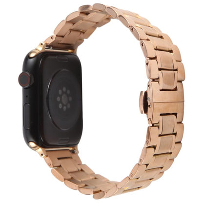 For Apple Watch 46mm / 49mm / 45mm / 44mm Butterfly Buckle New Five Beads Stainless Steel Watch Band(Rose Gold) by bashfashion