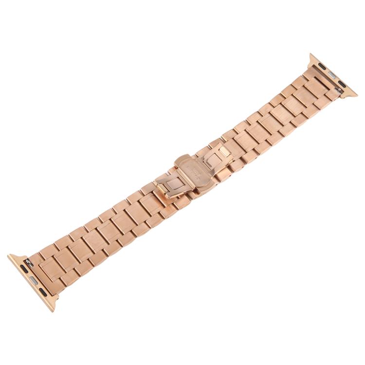 For Apple Watch 46mm / 49mm / 45mm / 44mm Butterfly Buckle New Five Beads Stainless Steel Watch Band(Rose Gold) by bashfashion