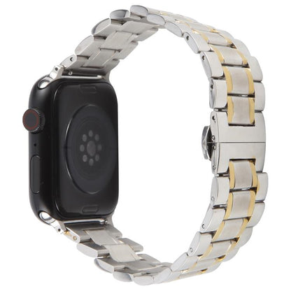 For Apple Watch 46mm / 49mm / 45mm / 44mm Butterfly Buckle New Five Beads Stainless Steel Watch Band(Silver Gold) by bashfashion
