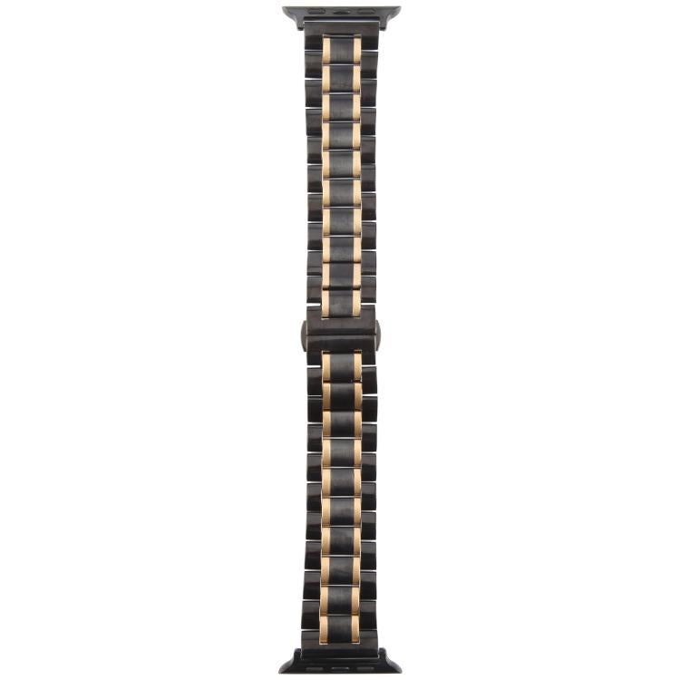 For Apple Watch 42mm / 41mm / 40mm / 38mm Butterfly Buckle New Five Beads Stainless Steel Watch Band(Black Rose Gold) by bashfashion