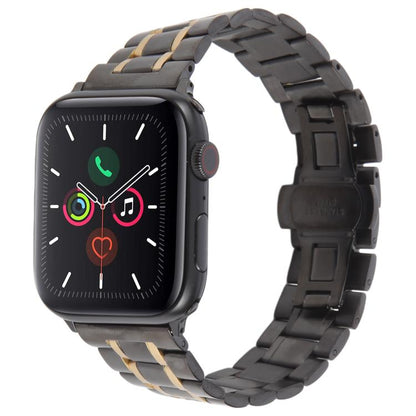 For Apple Watch 42mm / 41mm / 40mm / 38mm Butterfly Buckle New Five Beads Stainless Steel Watch Band(Black Gold) by bashfashion