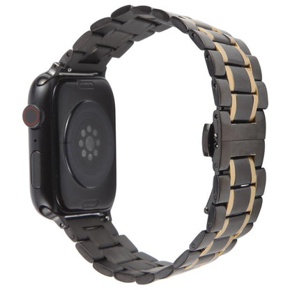 For Apple Watch 42mm / 41mm / 40mm / 38mm Butterfly Buckle New Five Beads Stainless Steel Watch Band(Black Gold) by bashfashion