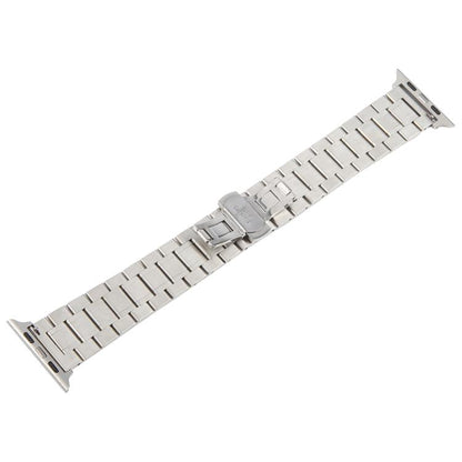 For Apple Watch 42mm / 41mm / 40mm / 38mm Butterfly Buckle New Five Beads Stainless Steel Watch Band(Silver Rose Gold) by bashfashion