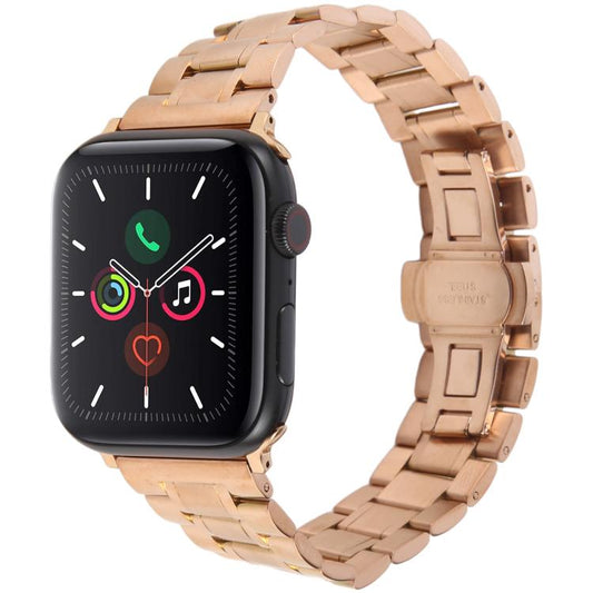 For Apple Watch 42mm / 41mm / 40mm / 38mm Butterfly Buckle New Five Beads Stainless Steel Watch Band(Rose Gold) by bashfashion