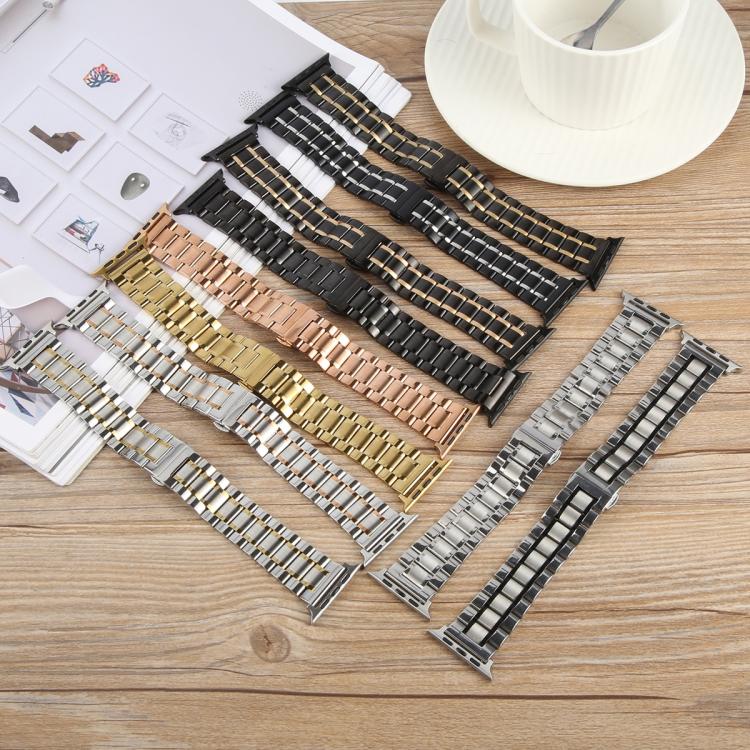 For Apple Watch 42mm / 41mm / 40mm / 38mm Butterfly Buckle New Five Beads Stainless Steel Watch Band(Rose Gold) by bashfashion